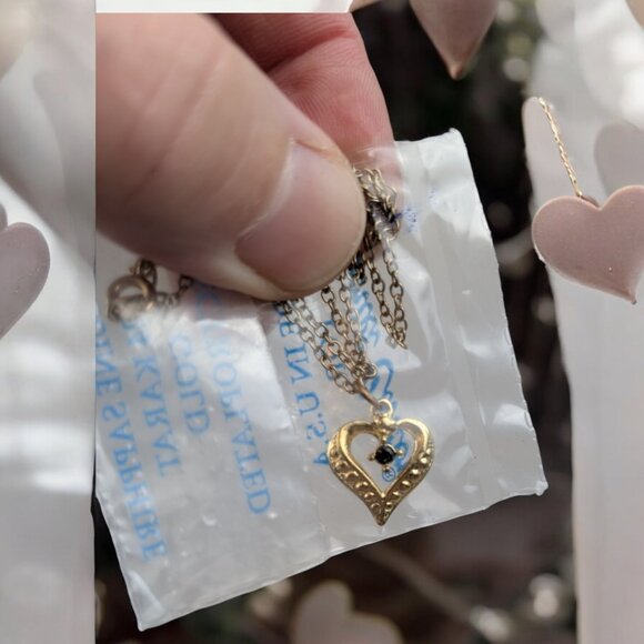 Vintage Harriet Carter Genuine Sapphire Ruby Heart, 24 Karat Gold Electroplated - Picture 1 of 3